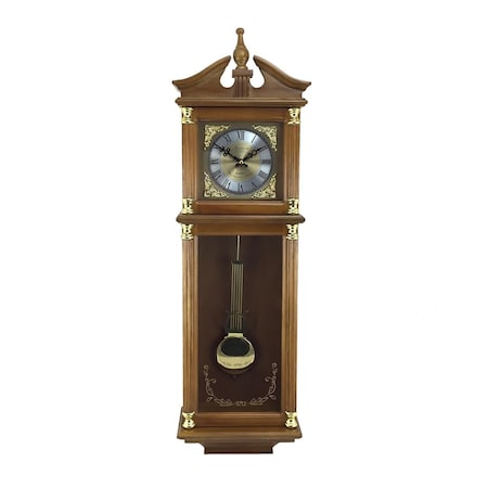 Bedford Clock Collection 34.5 in. Antique Chiming Wall Clock with Roman Numerals, Oak Finish BE336150